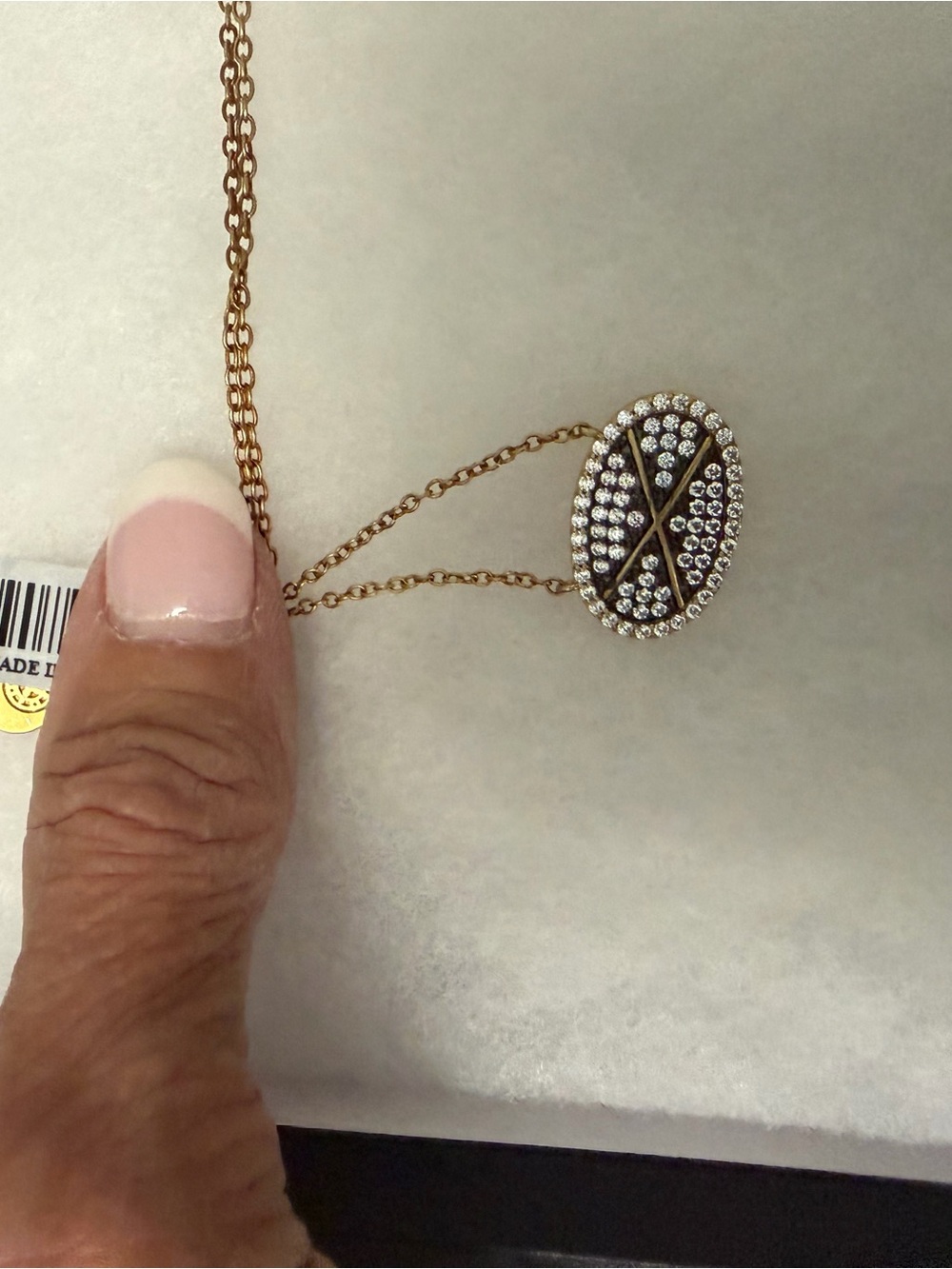 Gold-Tone Oval Pavé Crystal Necklace - Elegant Gold Pendant
